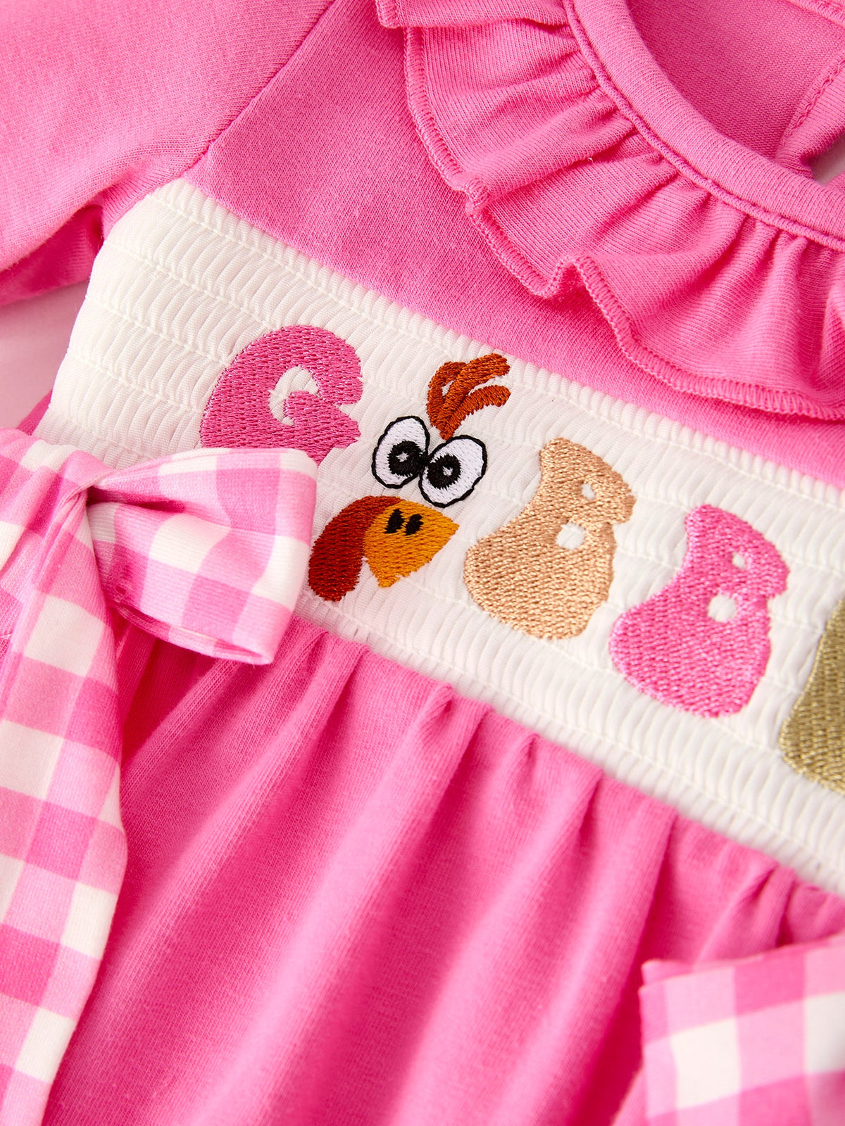 Rylee Faith Designs - Fall Thanksgiving& Halloween "GOBBLE" Smock Embroidery Baby Girl Romper - alternate view 8