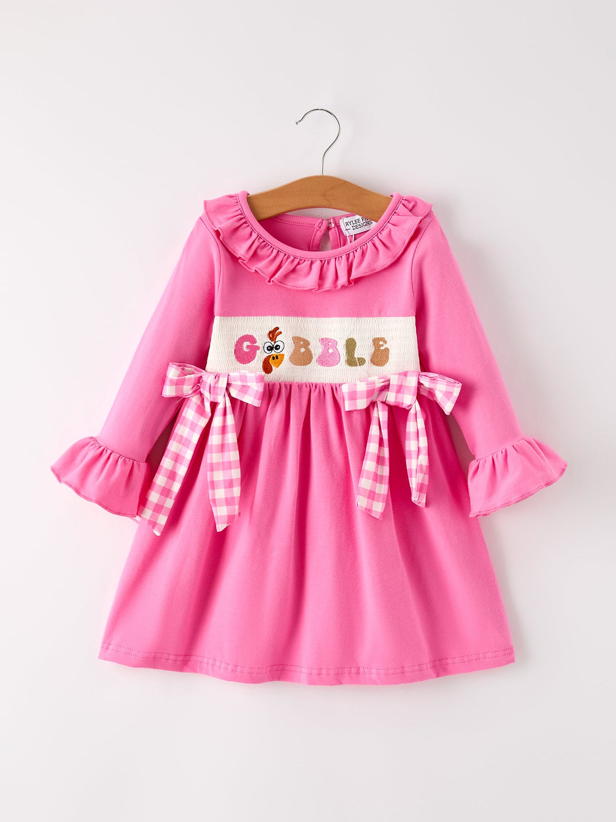 Rylee Faith Designs - Fall Thanksgiving& Halloween "GOBBLE" Smock Embroidery Baby Girl Dress - alternate view 7