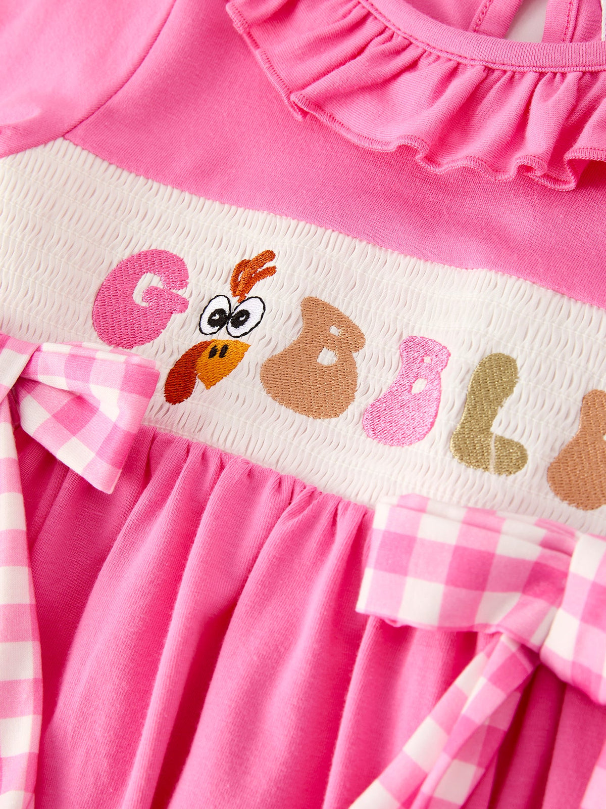 Rylee Faith Designs - Fall Thanksgiving& Halloween "GOBBLE" Smock Embroidery Baby Girl Dress - alternate view 9