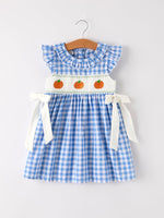 Rylee Faith Designs - Fall Thanksgiving& Halloween Blue Pumpkin Smock Embroidery Baby Girl Dress - alternate view 7