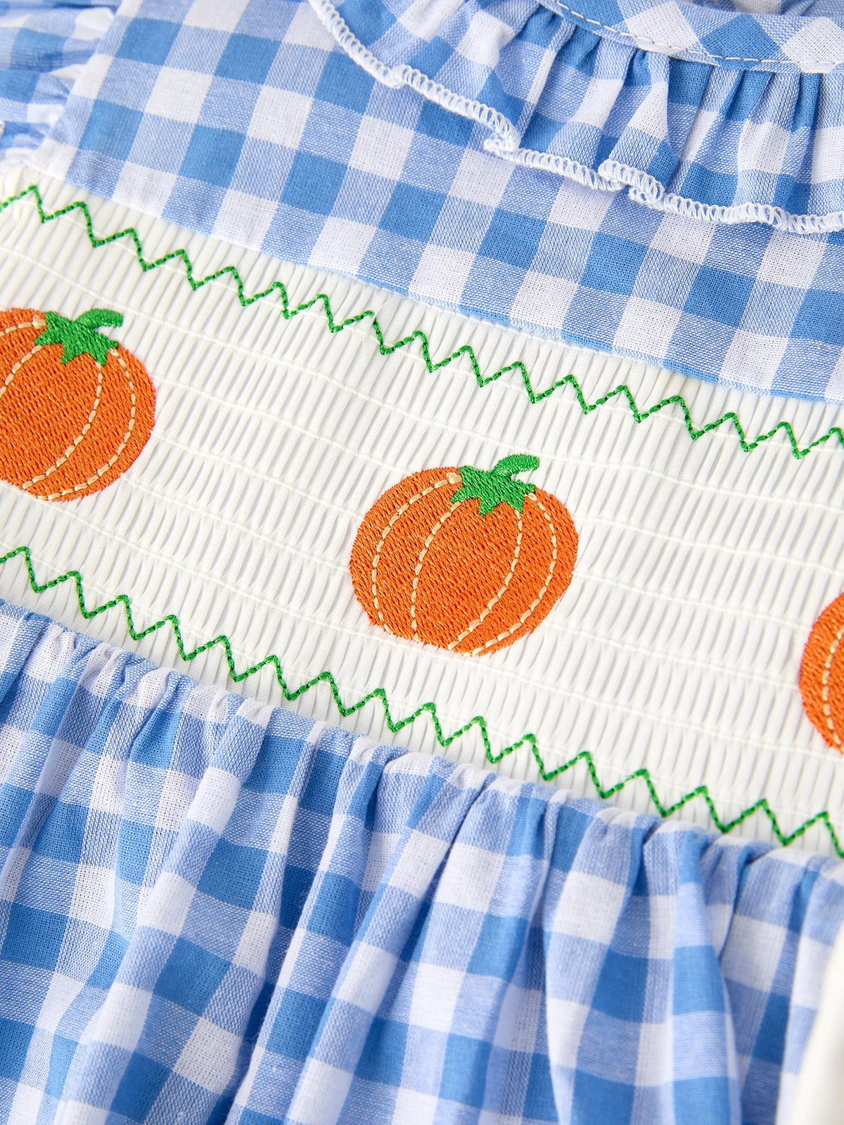 Rylee Faith Designs - Fall Thanksgiving& Halloween Blue Pumpkin Smock Embroidery Baby Girl Dress - alternate view 9