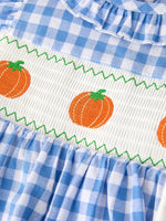 Rylee Faith Designs - Fall Thanksgiving& Halloween Blue Pumpkin Smock Embroidery Baby Girl Dress - alternate view 9