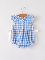 Rylee Faith Designs - Fall Thanksgiving& Halloween Blue Pumpkin Smock Embroidery Baby Girl Romper - alternate view 7