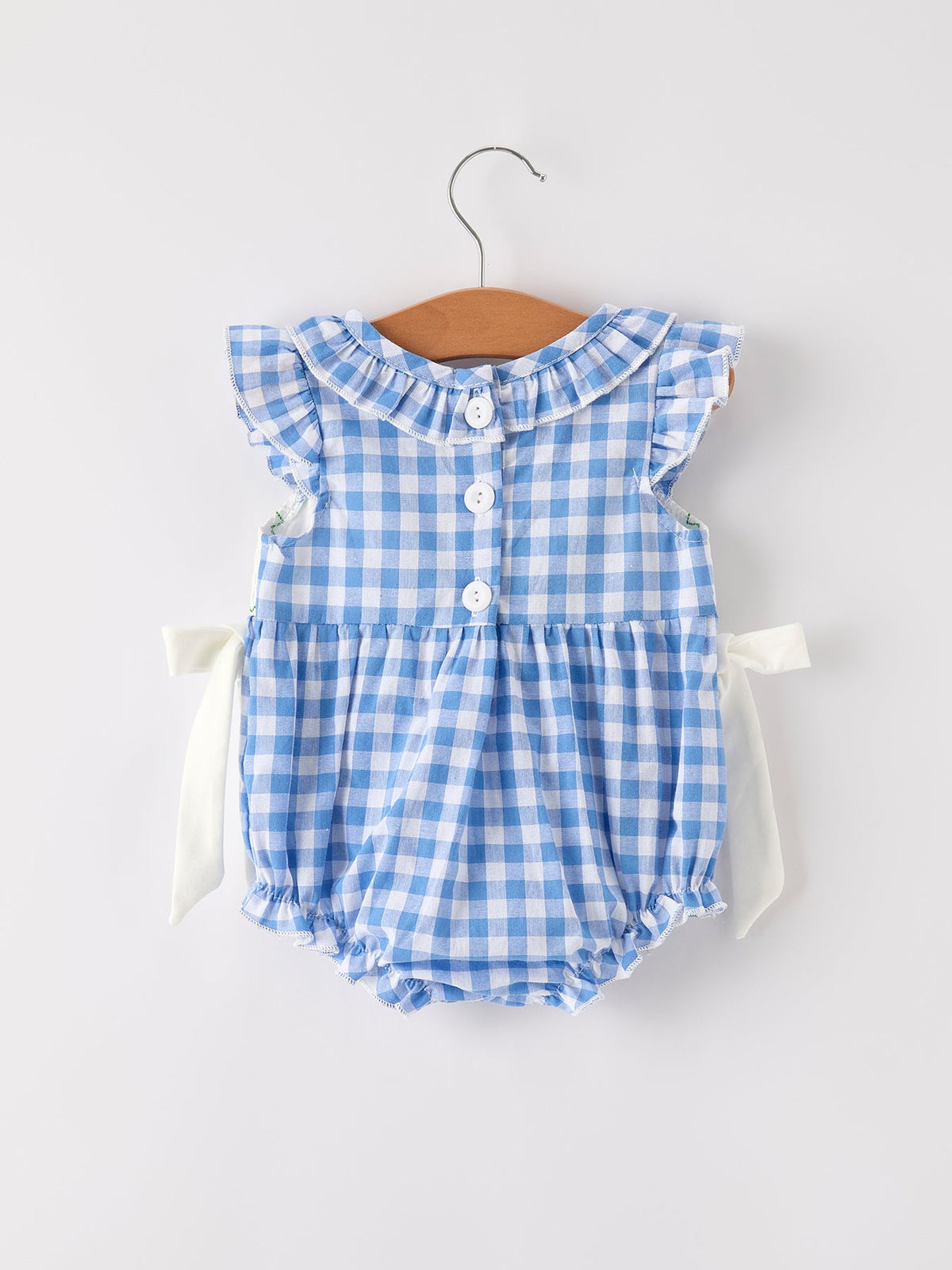 Rylee Faith Designs - Fall Thanksgiving& Halloween Blue Pumpkin Smock Embroidery Baby Girl Romper - alternate view 7