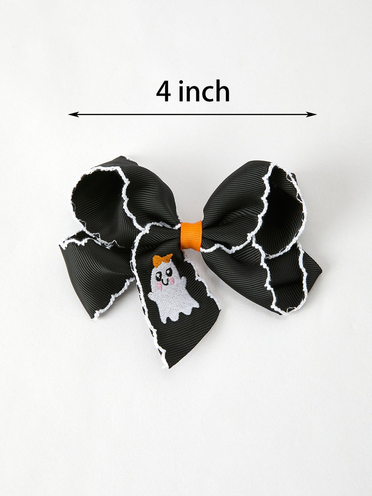Rylee Faith Designs - Halloween Ghost Embroidered Black Bow Hairpin - alternate view 3