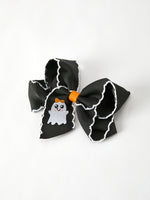 Rylee Faith Designs - Halloween Ghost Embroidered Black Bow Hairpin
