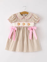 Rylee Faith Designs - Fall Thanksgiving Lapel Plaid Chick Embroidery Smocking Bow Baby Girls Dress - alternate view 7