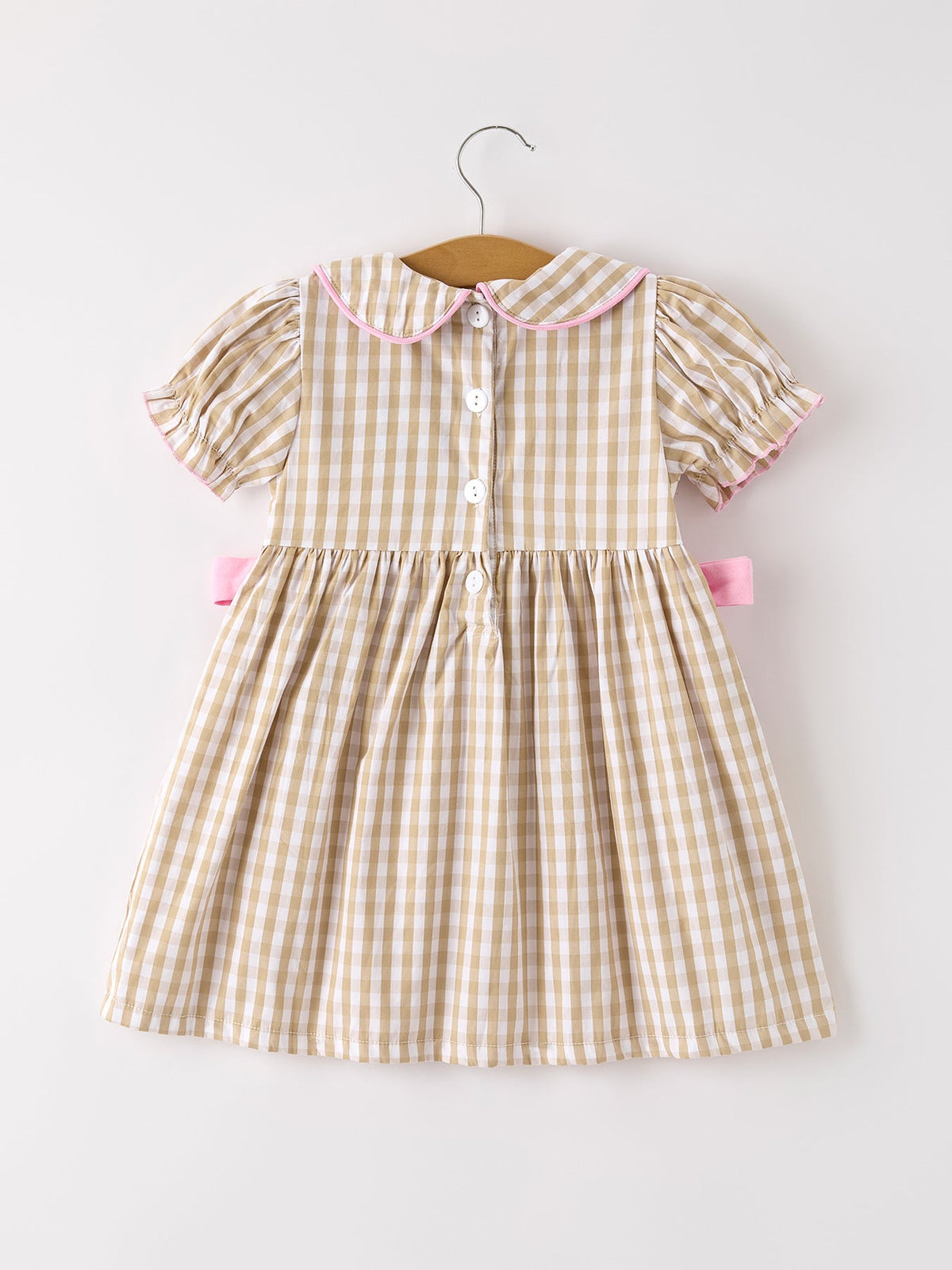 Rylee Faith Designs - Fall Thanksgiving Lapel Plaid Chick Embroidery Smocking Bow Baby Girls Dress - alternate view 8