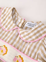 Rylee Faith Designs - Fall Thanksgiving Lapel Plaid Chick Embroidery Smocking Bow Baby Girls Dress - alternate view 9