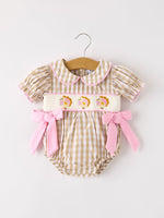 Rylee Faith Designs - Fall Thanksgiving Lapel Plaid Chick Embroidery Smocking Bow Baby Girls Romper - alternate view 7