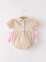Rylee Faith Designs - Fall Thanksgiving Lapel Plaid Chick Embroidery Smocking Bow Baby Girls Romper - alternate view 8