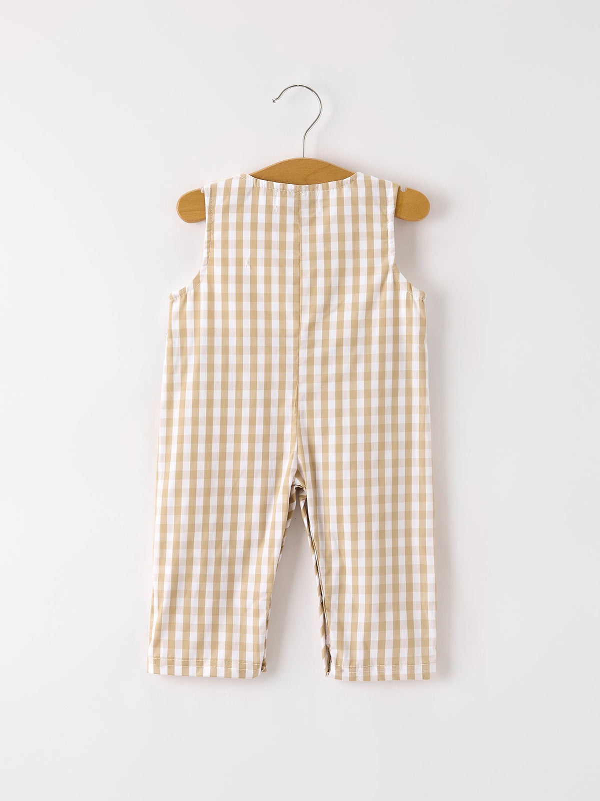 Rylee Faith Designs - Fall Thanksgiving Apricot Plaid Chick Embroidery Smocking Baby Boys Romper - alternate view 2