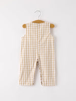 Rylee Faith Designs - Fall Thanksgiving Apricot Plaid Chick Embroidery Smocking Baby Boys Romper - alternate view 2