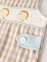 Rylee Faith Designs - Fall Thanksgiving Apricot Plaid Chick Embroidery Smocking Baby Boys Romper - alternate view 4