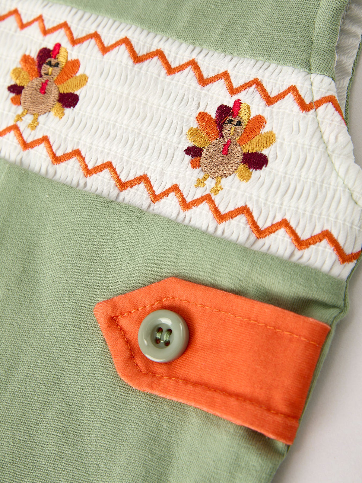 Rylee Faith Designs - Fall Thanksgiving Chicken Smock Embroidered Green Boys Romper - alternate view 8