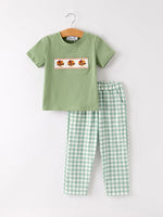 Rylee Faith Designs - Fall Thanksgiving Turkey Smock Embroidered Green Plaid Boys 'Set - alternate view 10