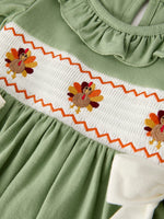 Rylee Faith Designs - Fall Thanksgiving Chicken Smock Embroidered Green Baby Girl Dress - alternate view 9