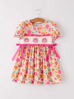 Rylee Faith Designs - Autumn Thanksgiving Pumpkin Embroidery Smock Floral Girls Dress
