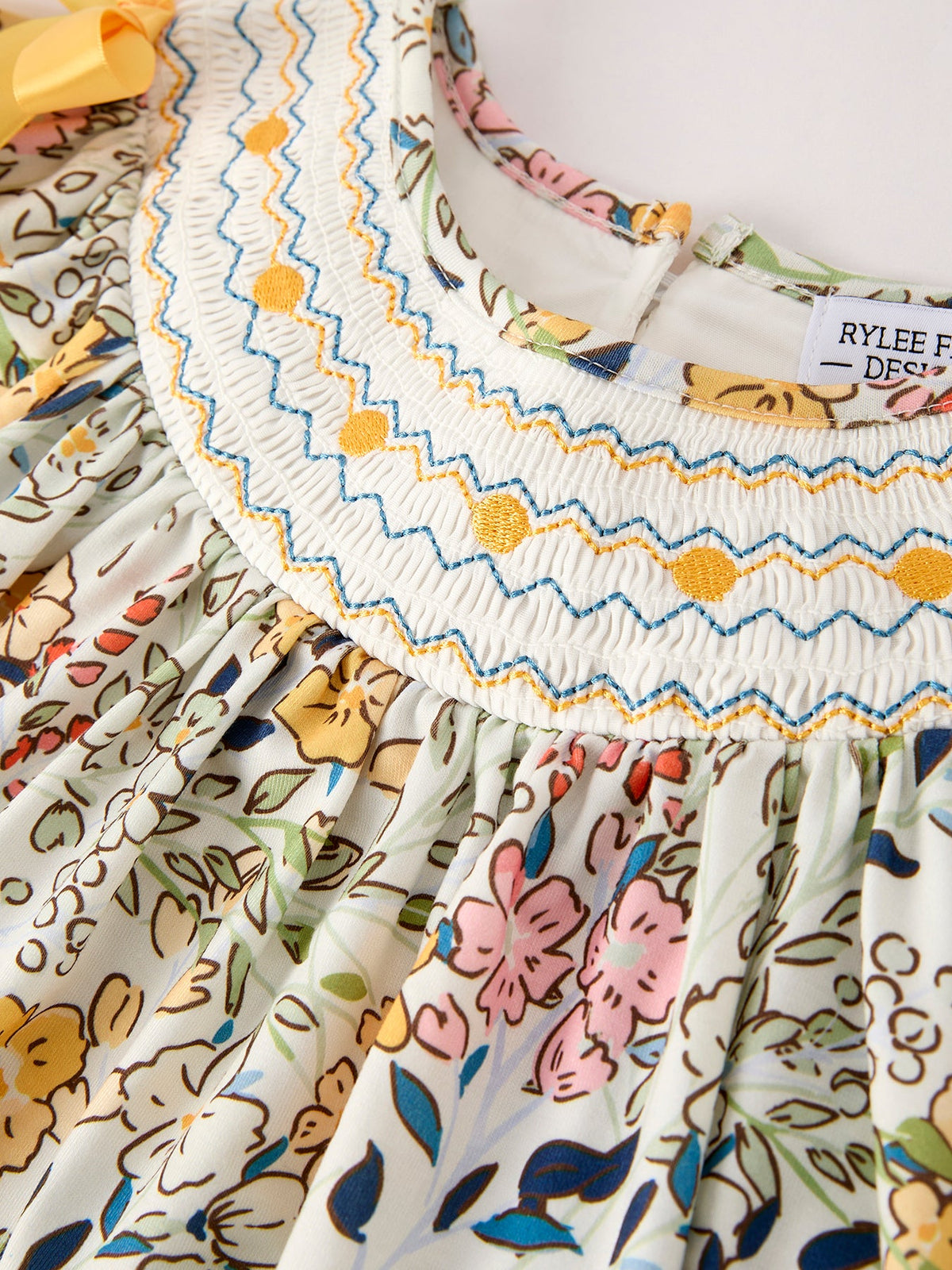 Rylee Faith Designs - Fall Embroidery Smocking Bow Floral Leaf Baby Girls Dress - alternate view 9