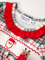 Rylee Faith Designs - Christmas Plaid Smocking Embroidered Girls Bloomers Romper Set - alternate view 8