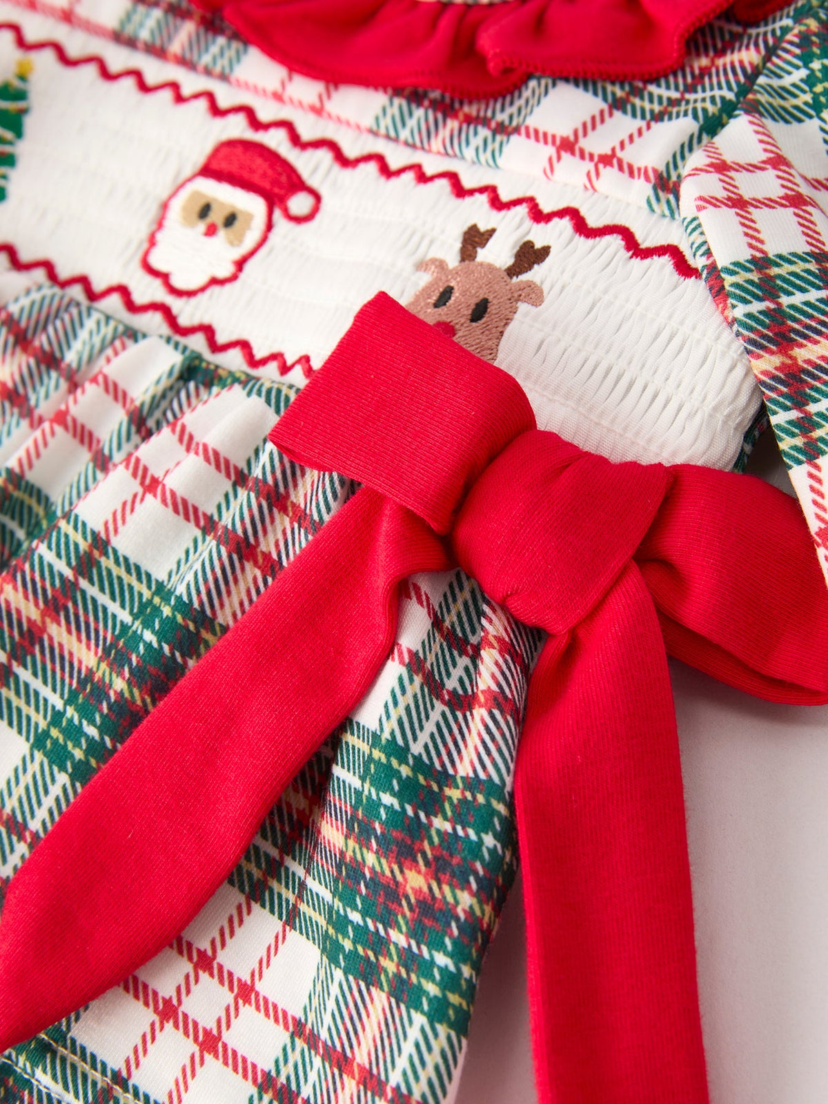 Rylee Faith Designs - Christmas Plaid Smocking Embroidered Girls Bloomers Romper Set - alternate view 9