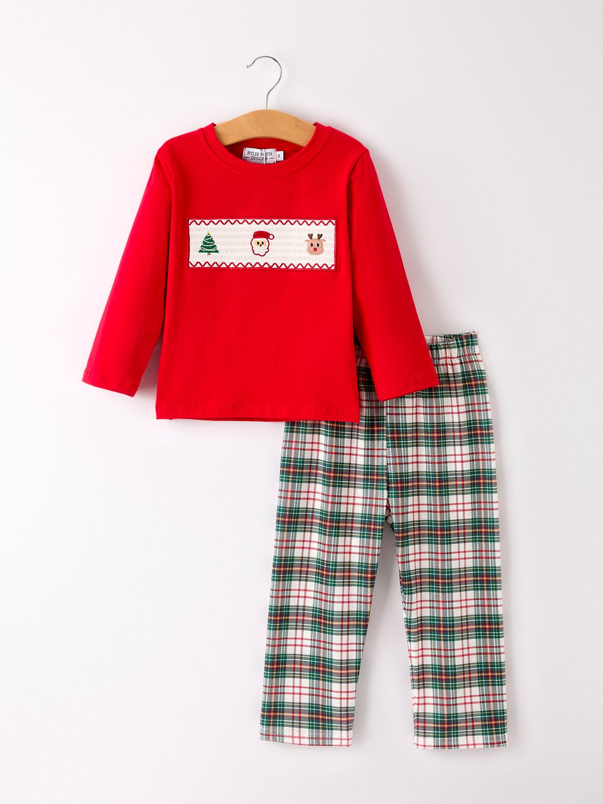 Rylee Faith Designs - Christmas Plaid Smocking Embroidered Boys Set - alternate view 6