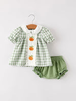 Rylee Faith Designs - Fall Halloween & Thanksgiving Applique Plaid Girls Bloomers Romper Set - alternate view 6