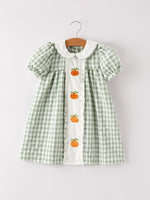 Rylee Faith Designs - Fall Halloween & Thanksgiving Pumpkin Applique Plaid Green Girls Dress - alternate view 6