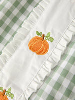 Rylee Faith Designs - Fall Halloween & Thanksgiving Pumpkin Applique Plaid Green Girls Dress - alternate view 8