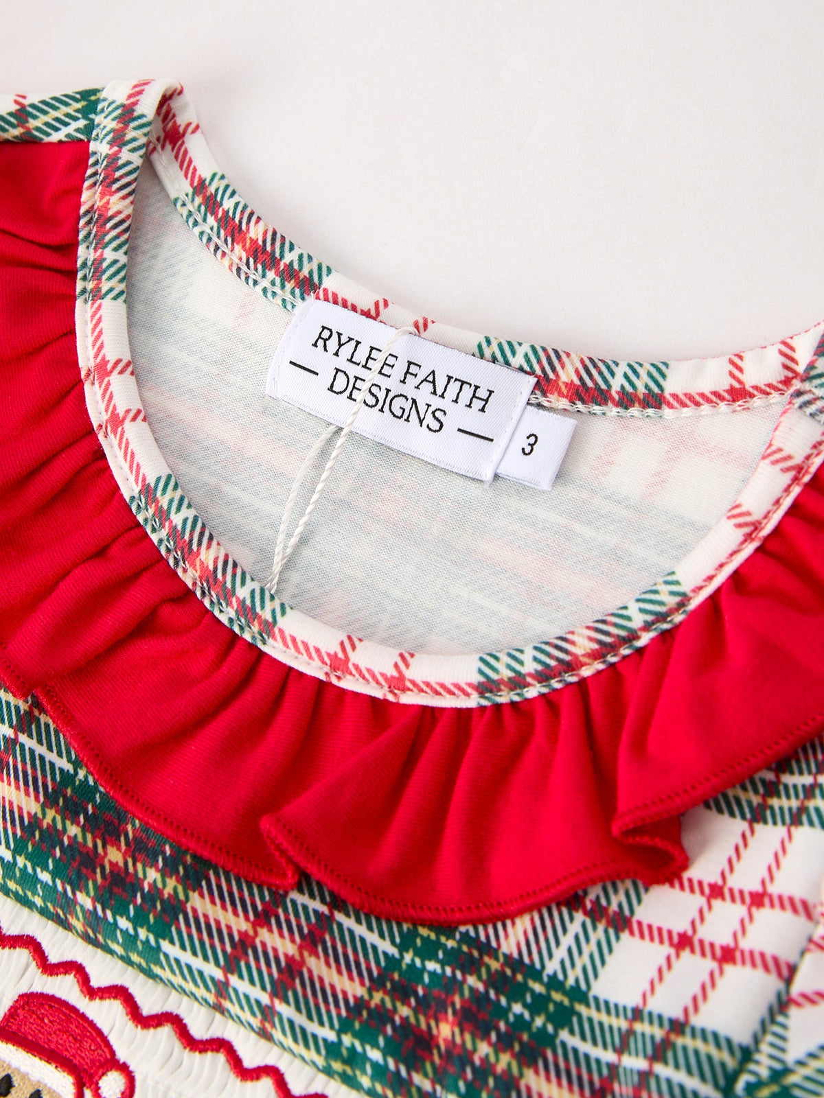Rylee Faith Designs - Christmas Embroidery Smocking Bow Plaid Girls Dress - alternate view 7