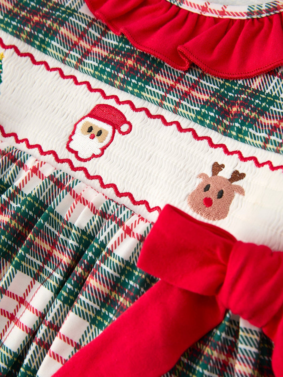 Rylee Faith Designs - Christmas Embroidery Smocking Bow Plaid Girls Dress - alternate view 8