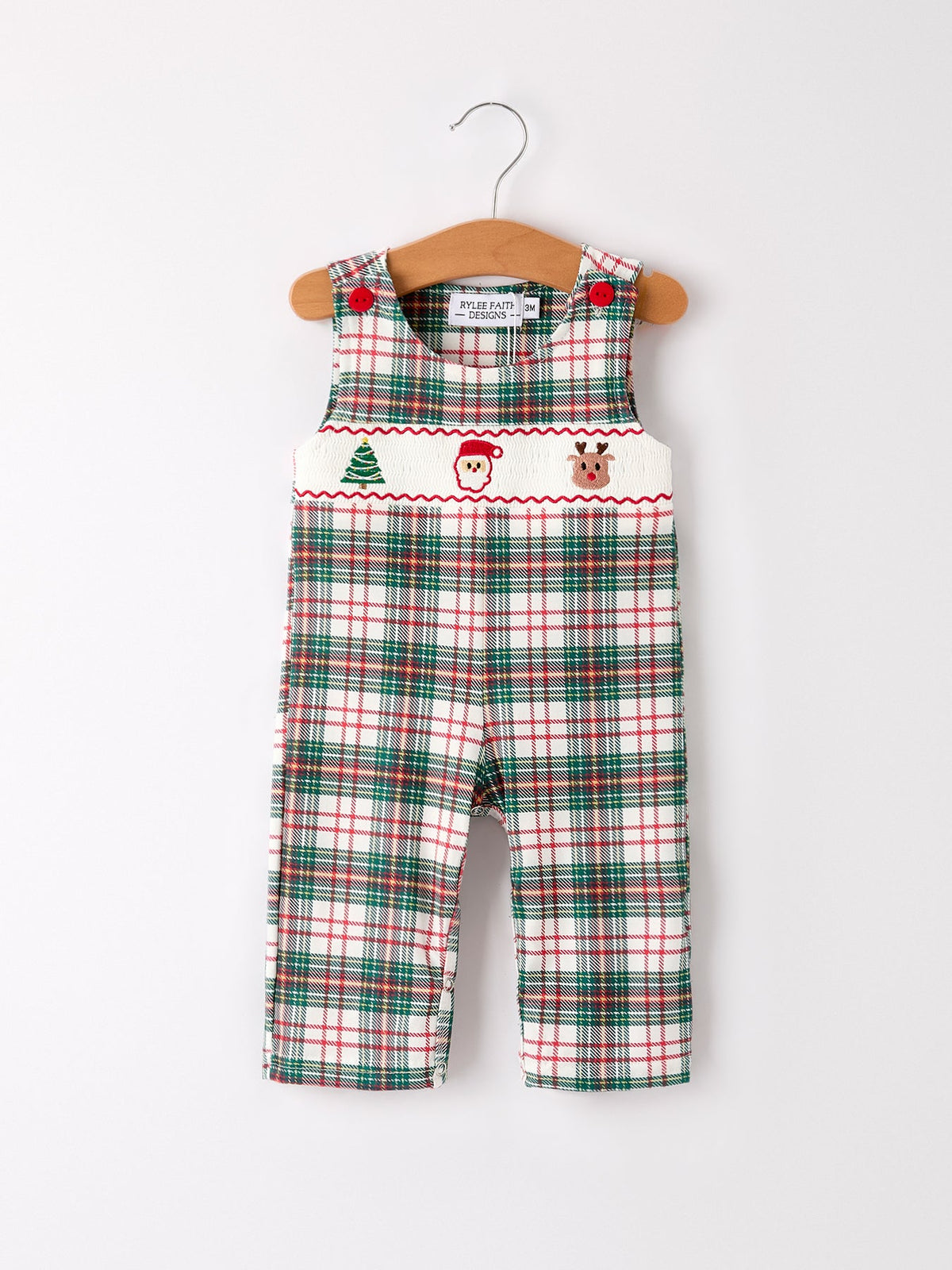Rylee Faith Designs - Christmas Jonjon Plaid Smocking Embroidered Boys Romper - alternate view 6