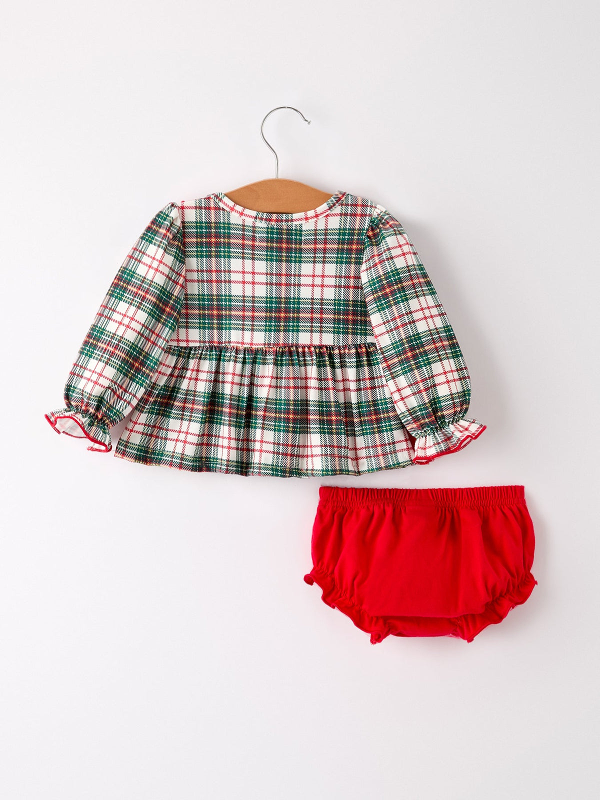 Rylee Faith Designs - Christmas Plaid Smocking Embroidered Girls Bloomers Romper Set - alternate view 7