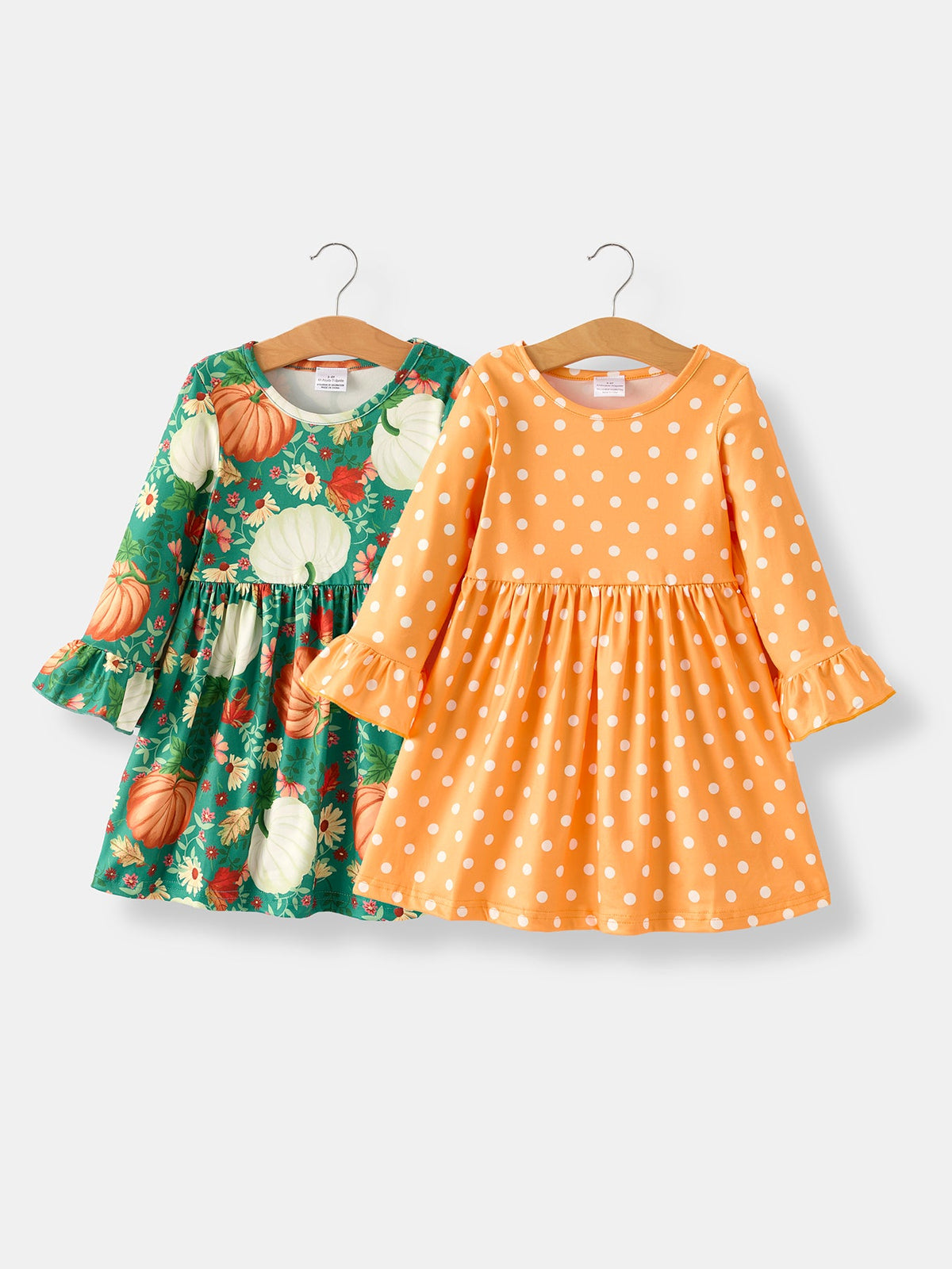 Rylee Faith Designs - Thanksgiving Day Fall Girls Set Of 2 Pcs In One Package Pumpkin Print Dress