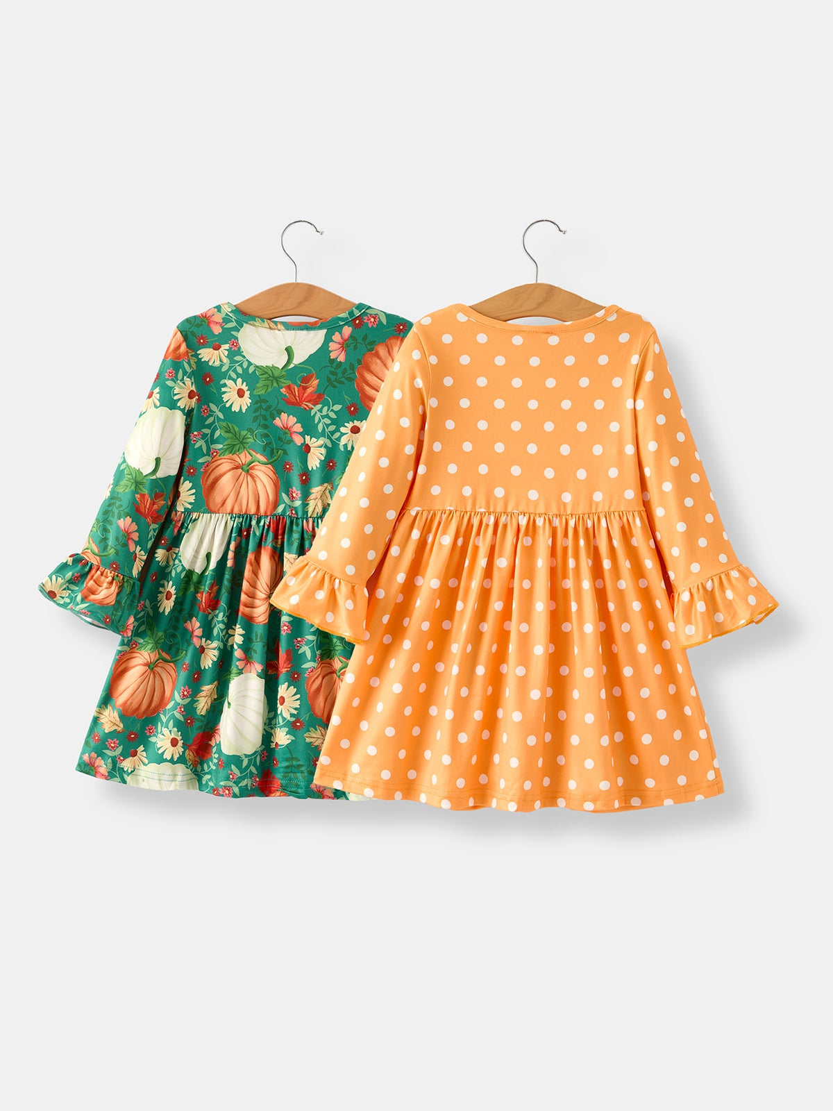Rylee Faith Designs - Thanksgiving Day Fall Girls Set Of 2 Pcs In One Package Pumpkin Print Dress - alternate view 10