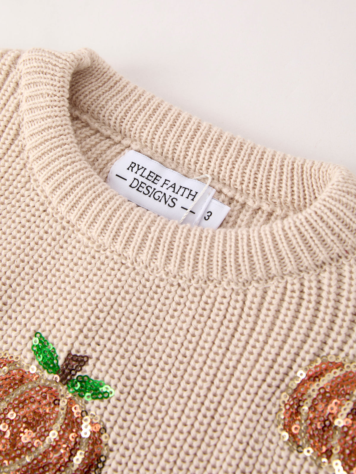 Rylee Faith Designs - Thanksgiving Pumpkin Sequin Sweater – Beige, Perfect for Fall - alternate view 7