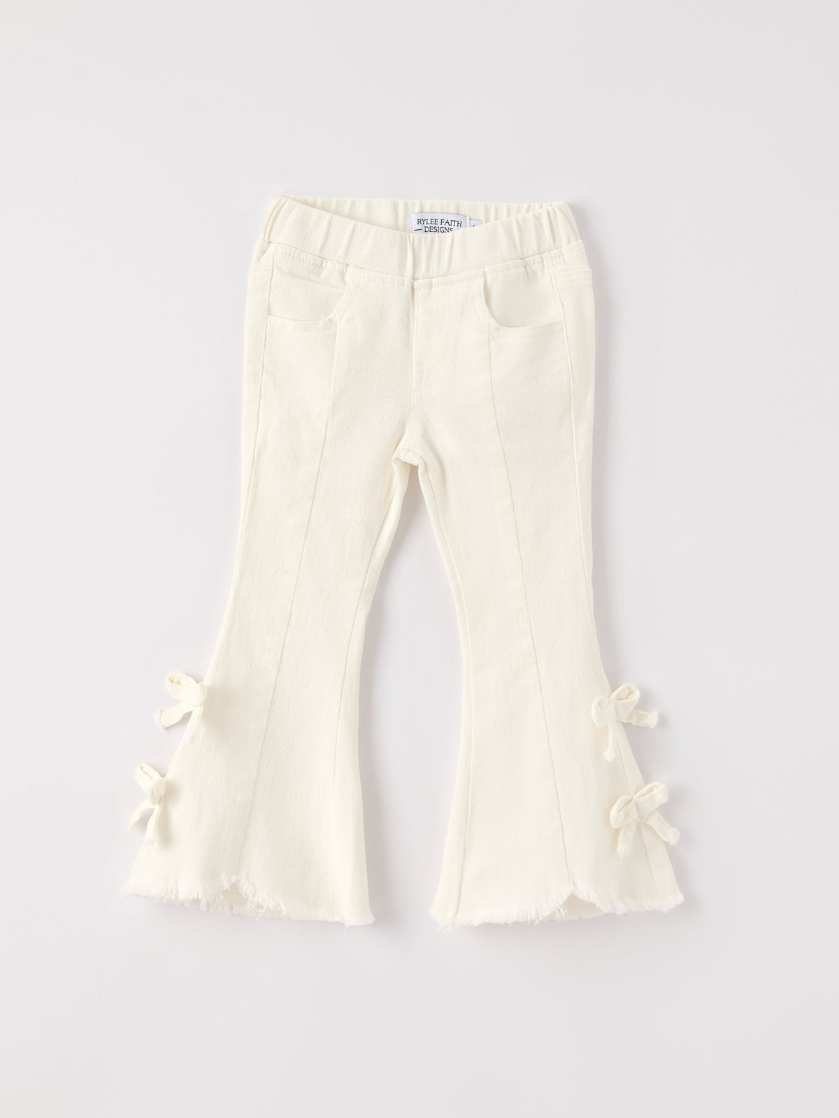Rylee Faith Designs - Charming White Denim Pants with Cute Bows
