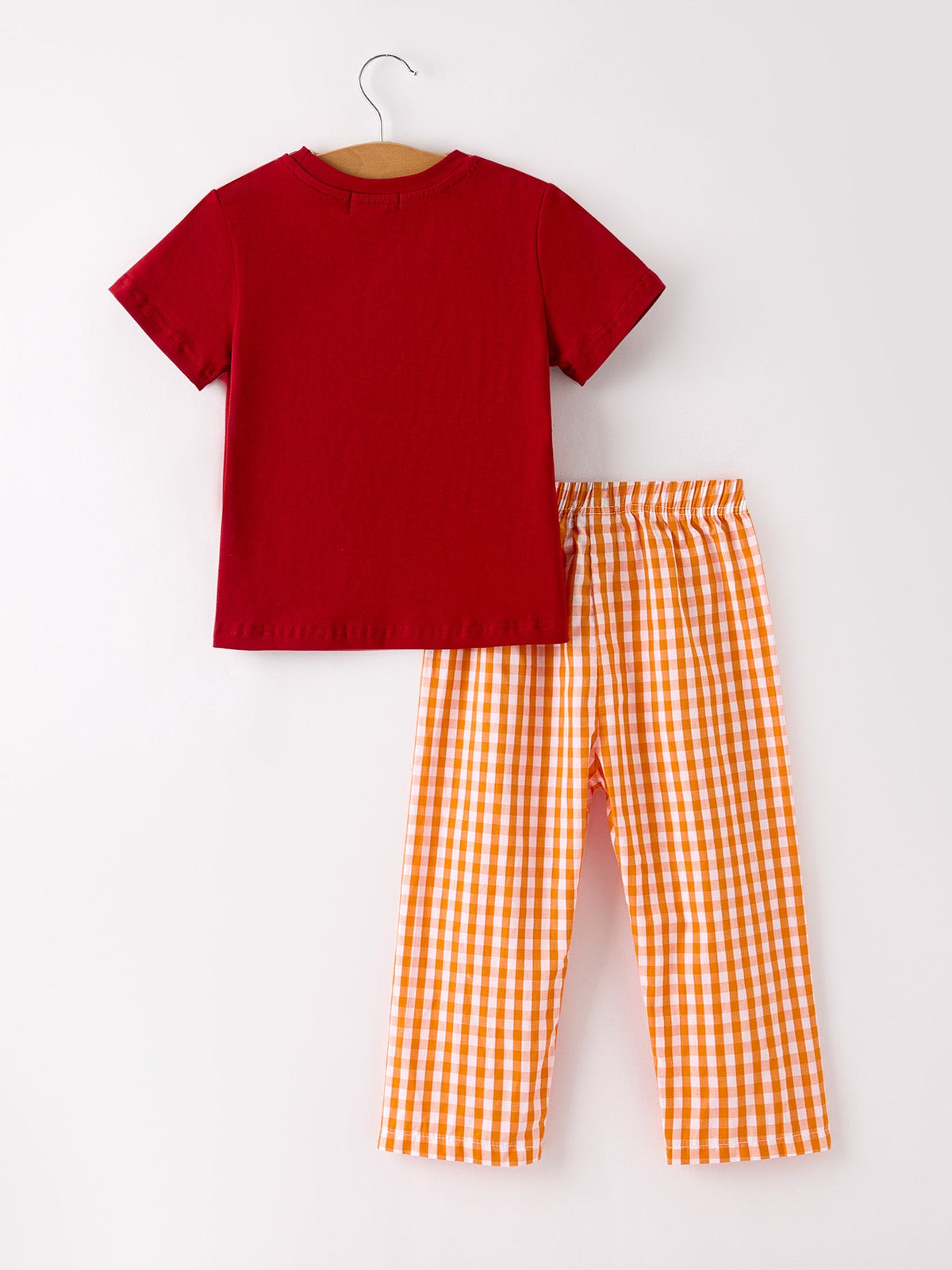 Rylee Faith Designs - Fall Turkey Embroidered Boy Set – Orange Checkered with Thanksgiving Details - alternate view 2