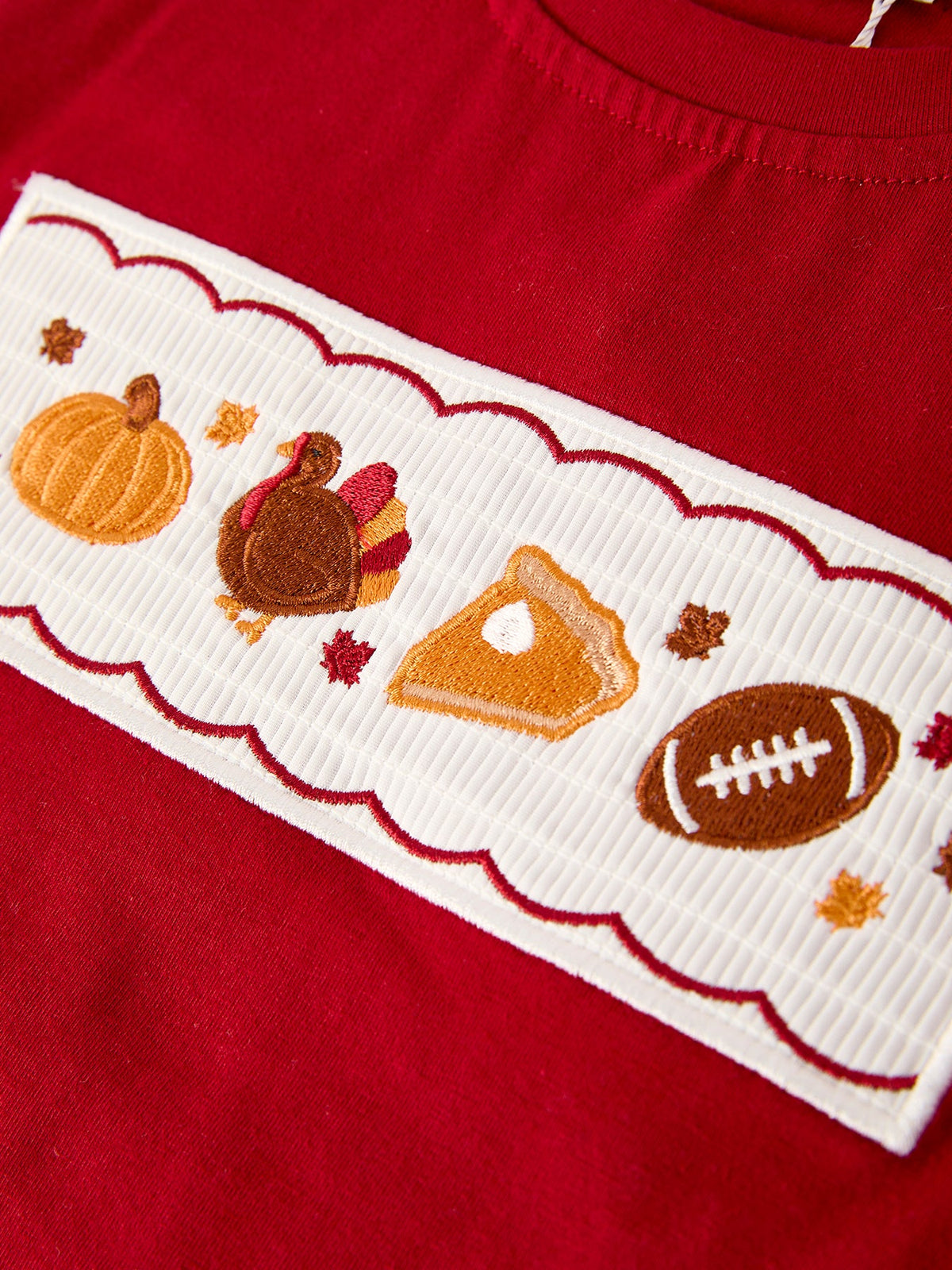 Rylee Faith Designs - Fall Turkey Embroidered Boy Set – Orange Checkered with Thanksgiving Details - alternate view 4