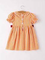 Rylee Faith Designs - Fall Turkey Embroidered Dress for Girls – Orange Checkered with Thanksgiving Details - alternate view 2