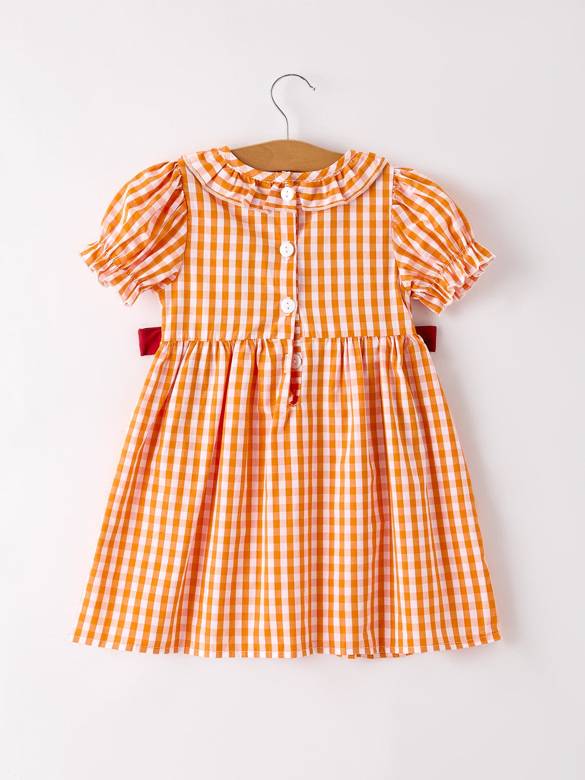 Rylee Faith Designs - Fall Turkey Embroidered Dress for Girls – Orange Checkered with Thanksgiving Details - alternate view 2