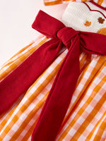Rylee Faith Designs - Fall Turkey Embroidered Dress for Girls – Orange Checkered with Thanksgiving Details - alternate view 4