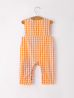 Rylee Faith Designs - Fall Turkey Embroidered Romper for Baby Boys – Orange Checkered with Thanksgiving Details - alternate view 2