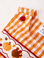 Rylee Faith Designs - Fall Turkey Embroidered Romper for Baby Boys – Orange Checkered with Thanksgiving Details - alternate view 3