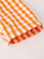 Rylee Faith Designs - Fall Turkey Embroidered Romper for Baby Boys – Orange Checkered with Thanksgiving Details - alternate view 5
