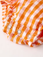 Rylee Faith Designs - Turkey Fall Embroidered Romper for Baby Girls – Orange Checkered with Thanksgiving Details - alternate view 5