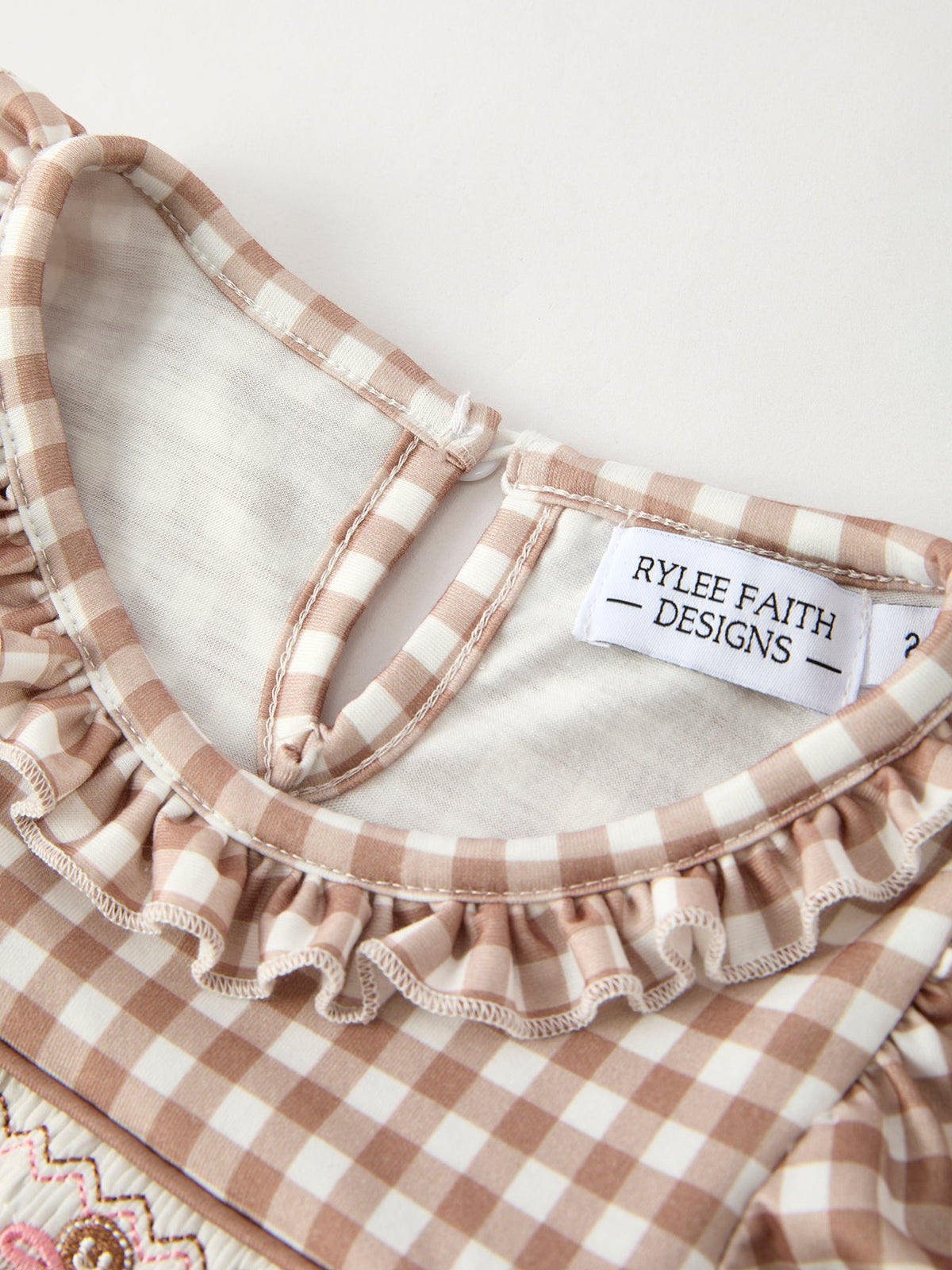 Rylee Faith Designs - Christmas Vintage-Style Plaid Dress with Embroidered Gingerbread and Bows - alternate view 9