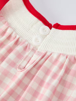Rylee Faith Designs - Pink Gingham Christmas Baby Girls Romper: Santa Embroidery with Red Satin Ribbon - alternate view 4