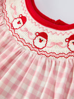 Rylee Faith Designs - Pink Gingham Christmas Girls Dress: Santa Embroidery with Red Satin Ribbon - alternate view 3