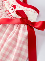 Rylee Faith Designs - Pink Gingham Christmas Girls Dress: Santa Embroidery with Red Satin Ribbon - alternate view 4